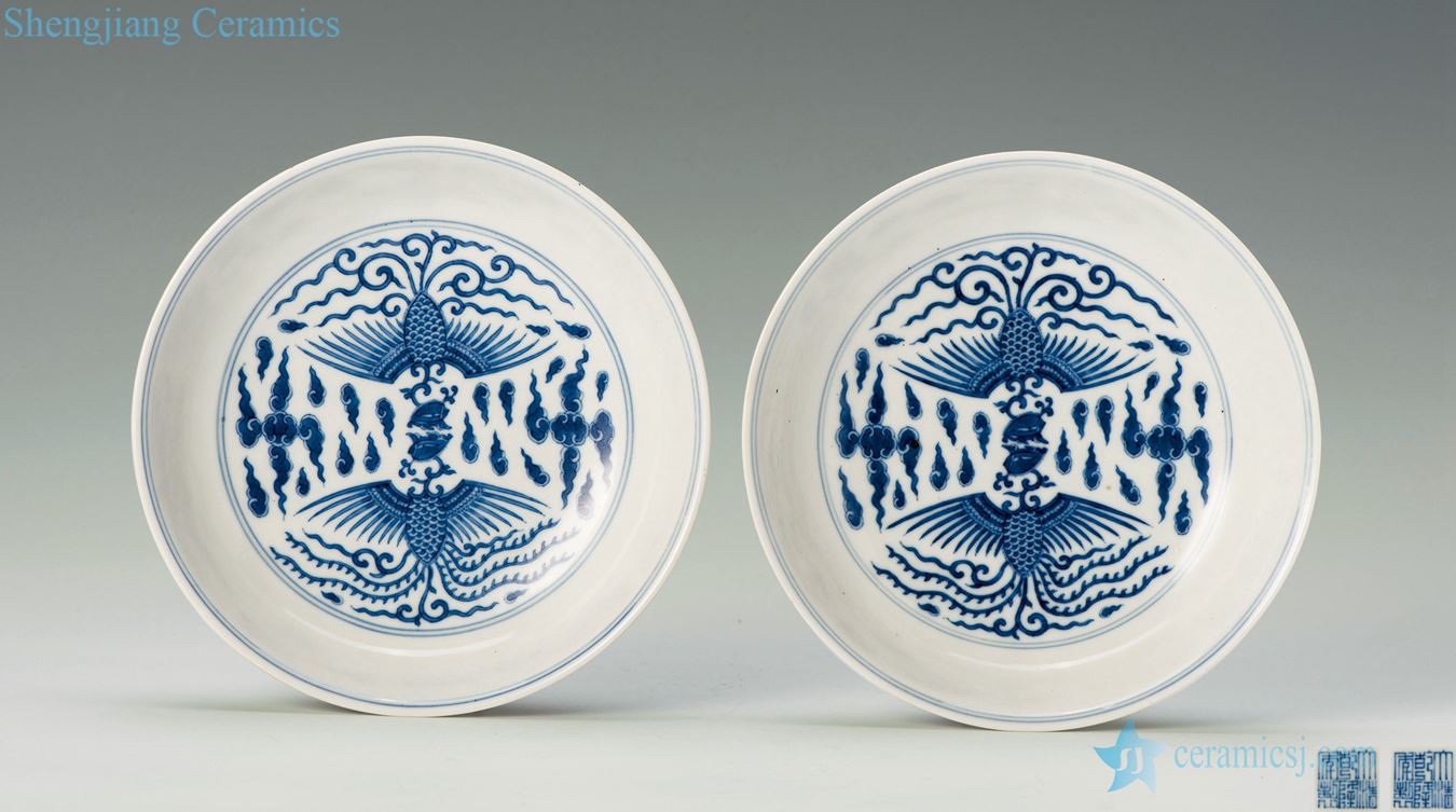 Qing qianlong Blue and white chicken tray (a)