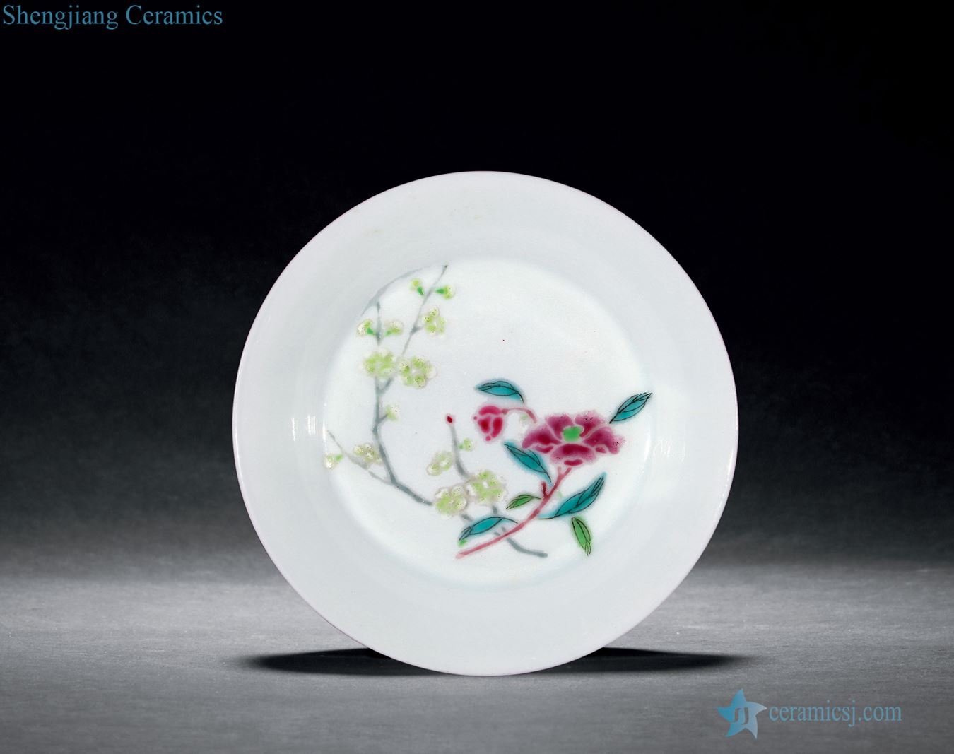 Qing yongzheng carmine red glaze pastel flowers or disk