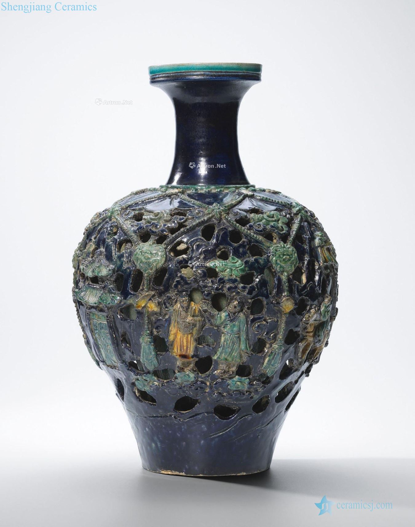 Ming methods China scholar and figure wreaths all lines hollow out bottles