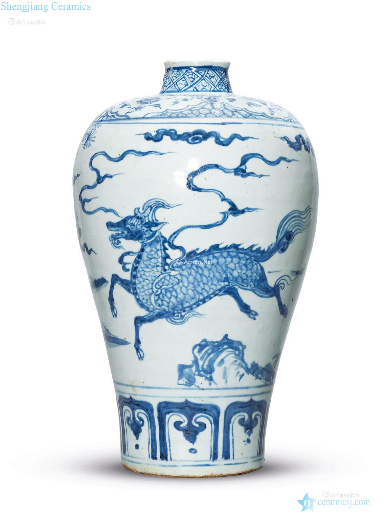 Ming in the 15th century Blue and white kylin grain mei bottles