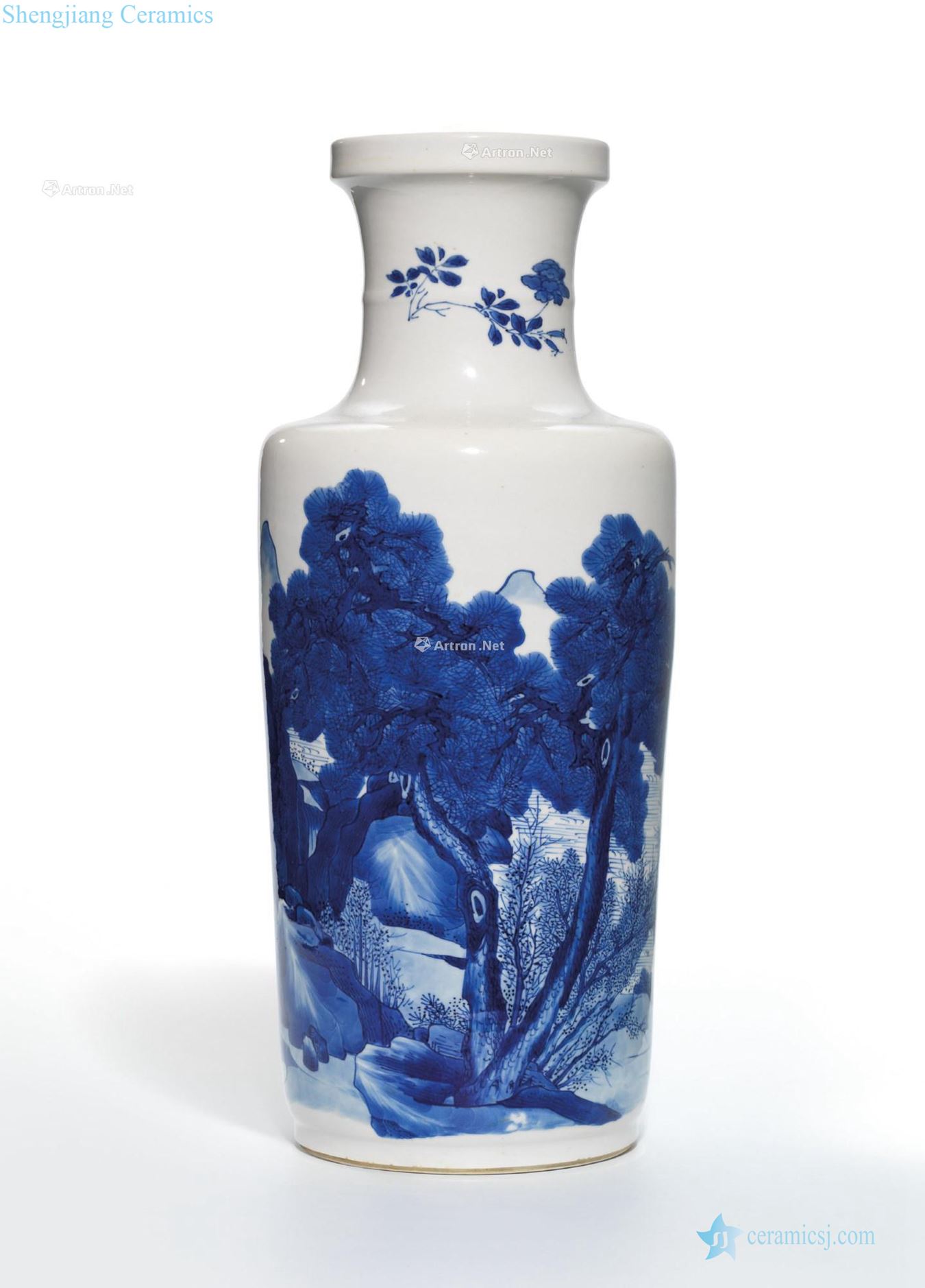 The qing emperor kangxi Blue and white fish figure fold branch flowers lines were bottles