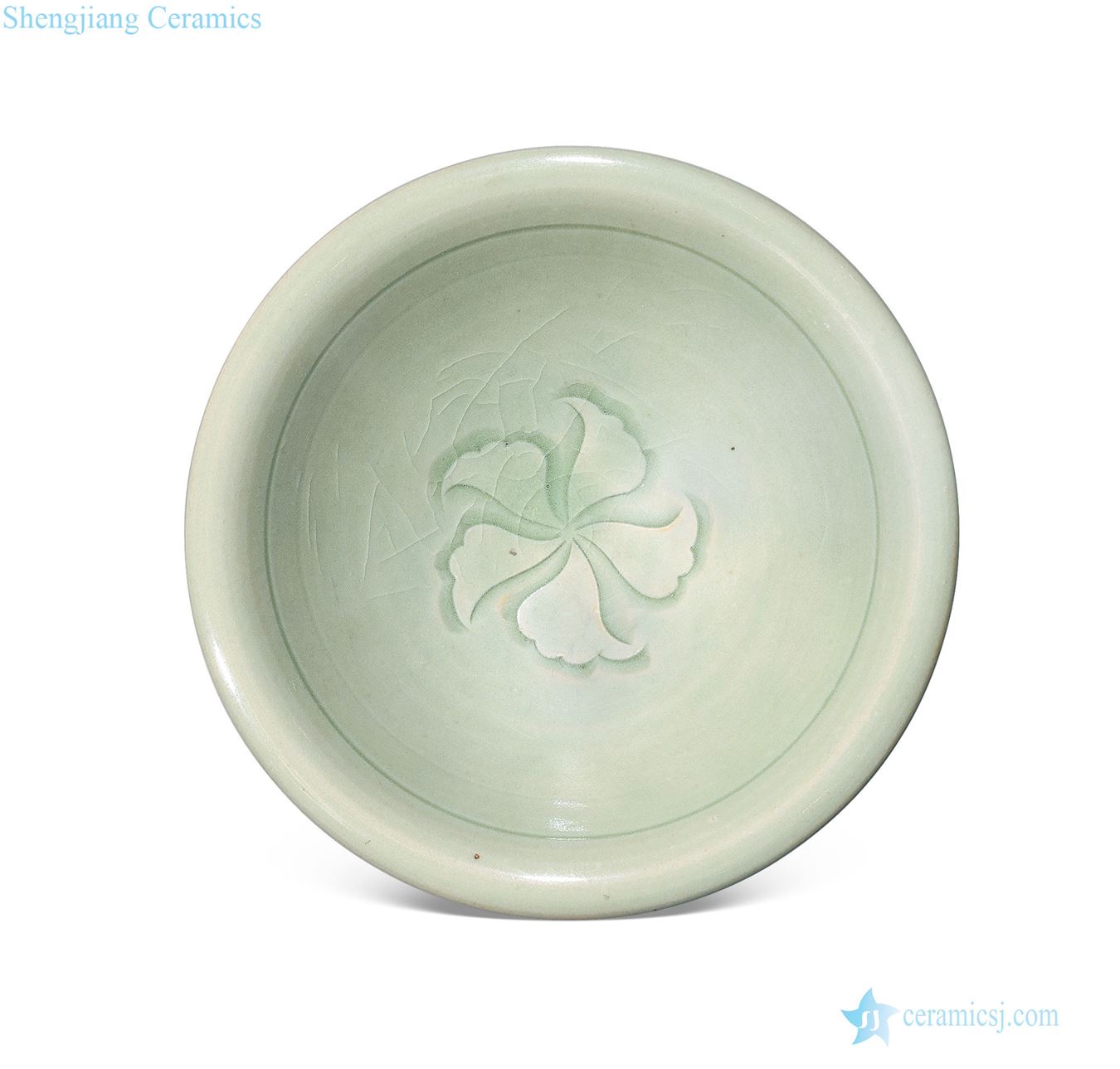 The song dynasty Yao state kiln carved flowers green-splashed bowls