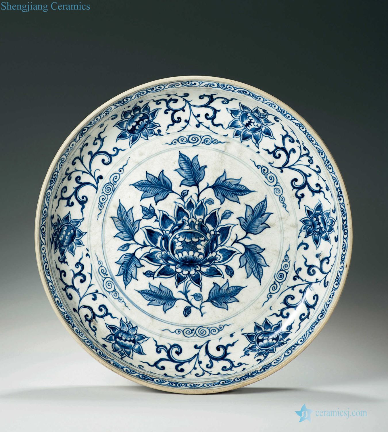 Big yue li dynasty Annan's blue and white peony tray
