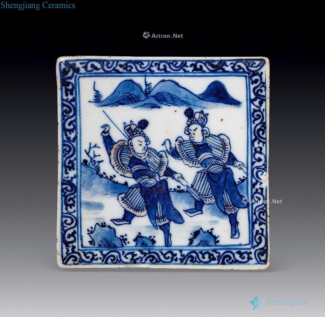 Qing dynasty blue and white ceramic tile