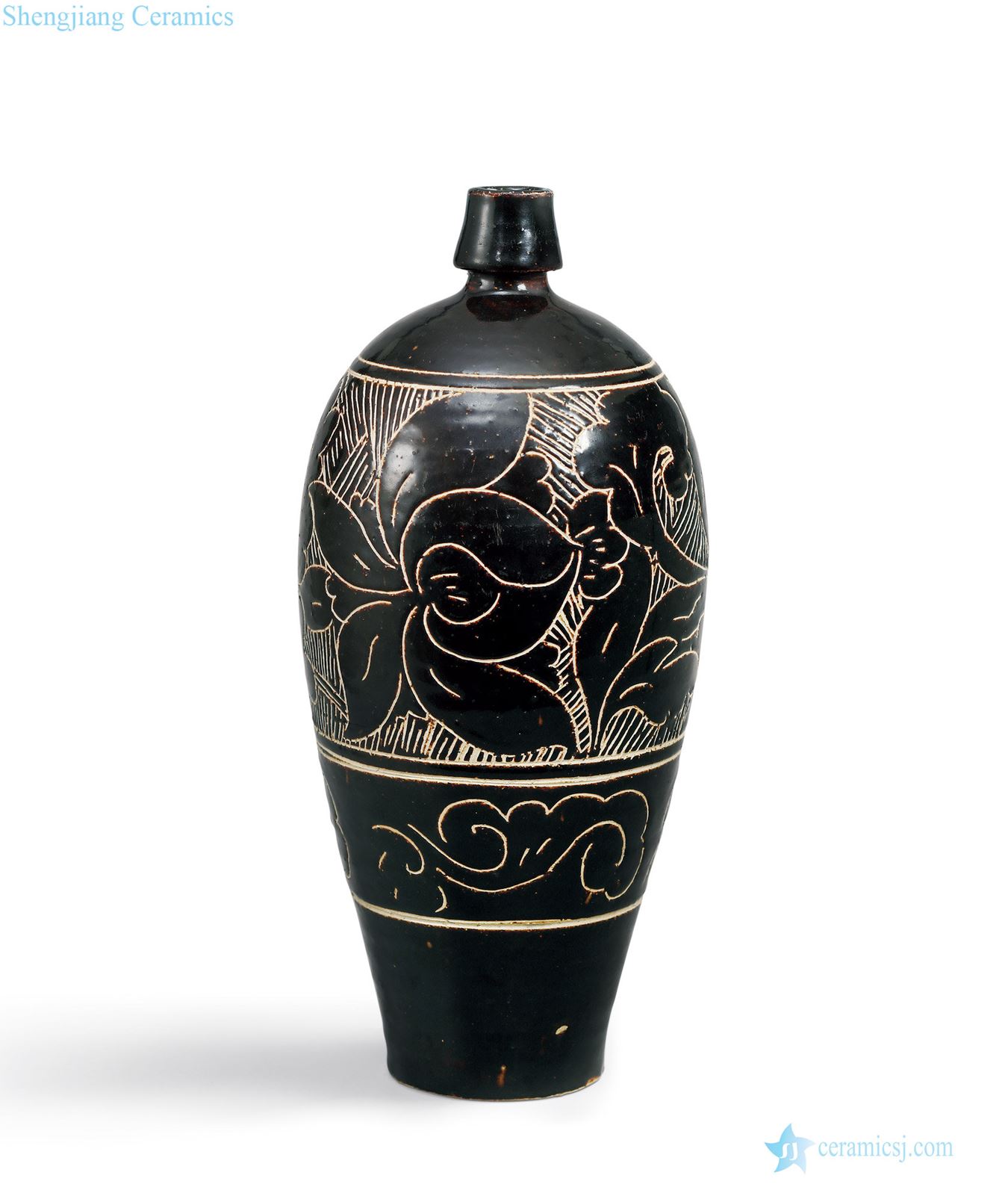Northern song dynasty (960 ~ 1127) and gold (1115 ~ 1234) black glaze score flower peony grains may bottle