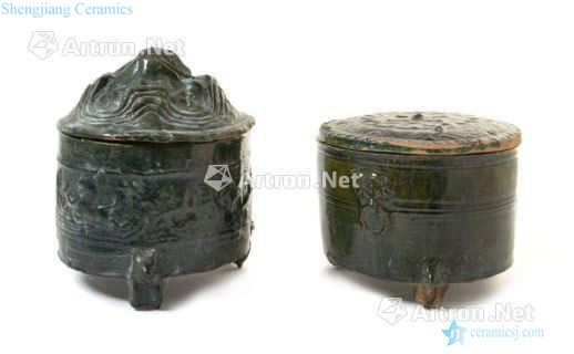 Han green glaze hunting grain boshan ship first casket casket and auxiliary with three legs