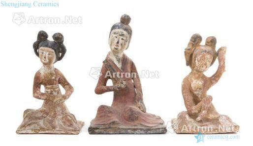 Tang tao dance music female figurines of coloured drawing or pattern (a group of three)