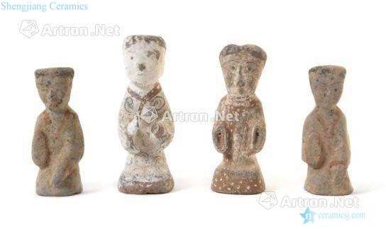 han Painted pottery shi collectors figurines (a group of four pieces)