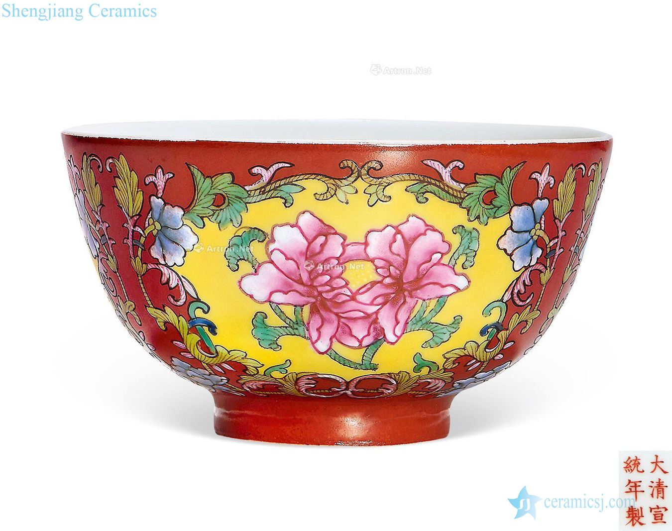 Qing xuantong Coral red ocean color flower bowl