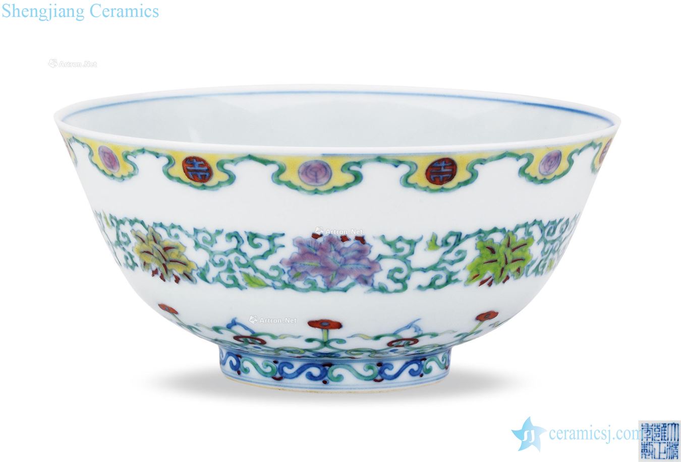 Qing yongzheng bucket green-splashed bowls colors branch flowers life of words