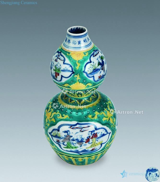 Ming chenghua The gourd bottle bucket color window characters