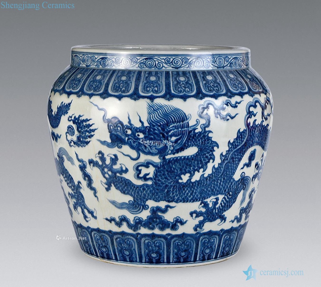 Ming Blue and white dragon vats