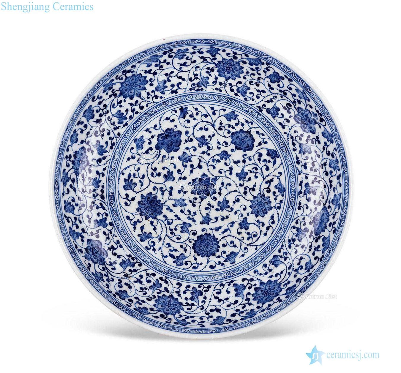 qing Blue and white lotus flower tray