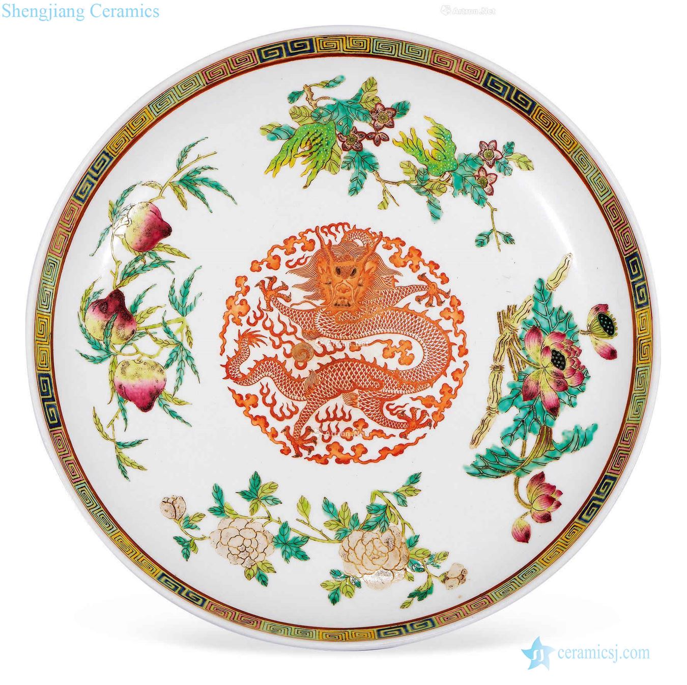 Pastel reign of qing emperor guangxu dragon flower disc