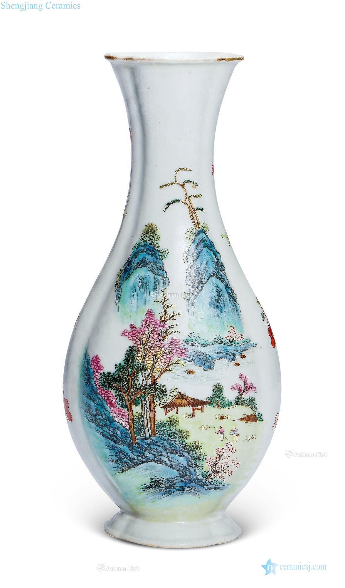 Qing qianlong pastel landscape hitom bottles