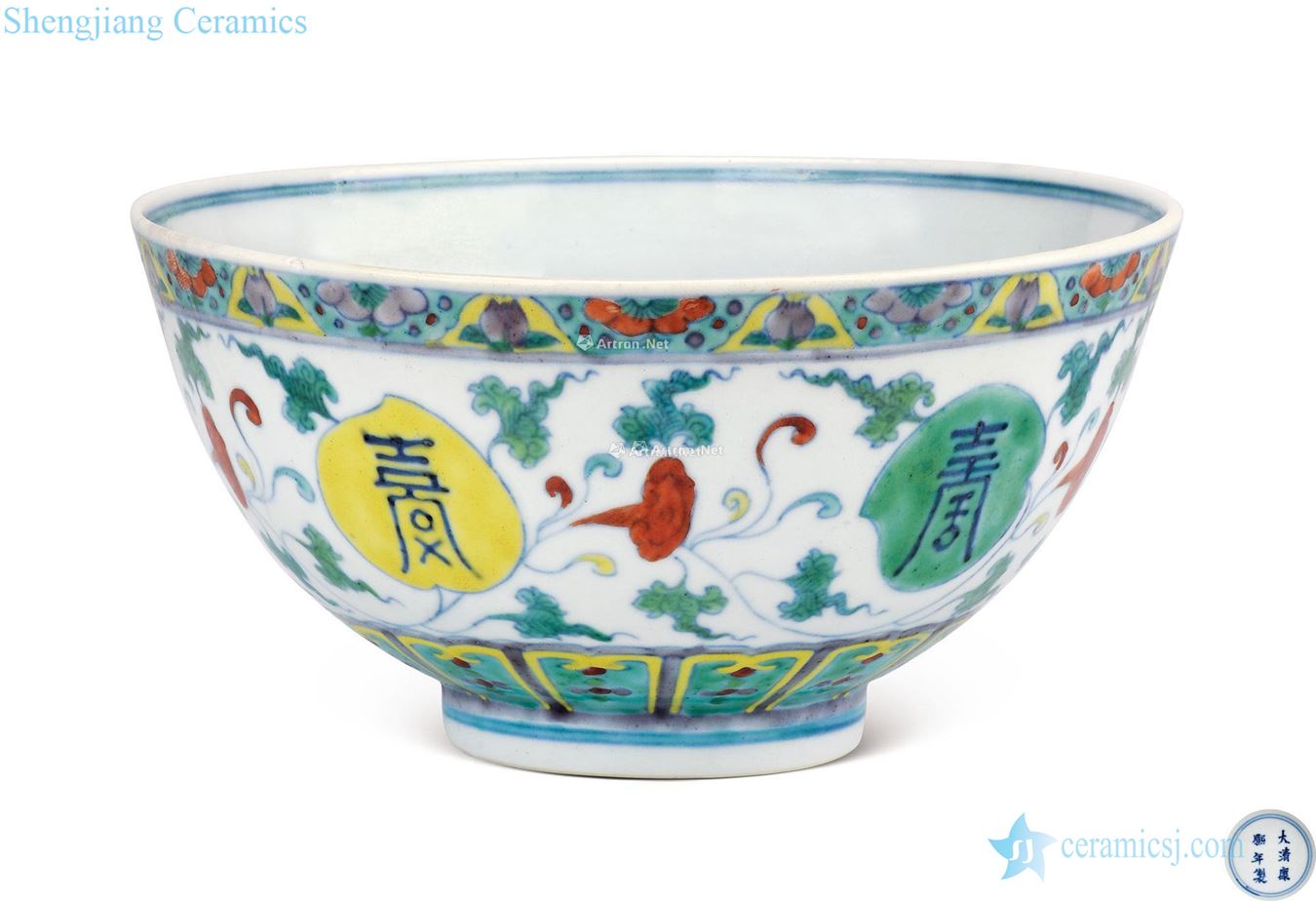 The qing emperor kangxi dou zhi peach colors branches green-splashed bowls life of words