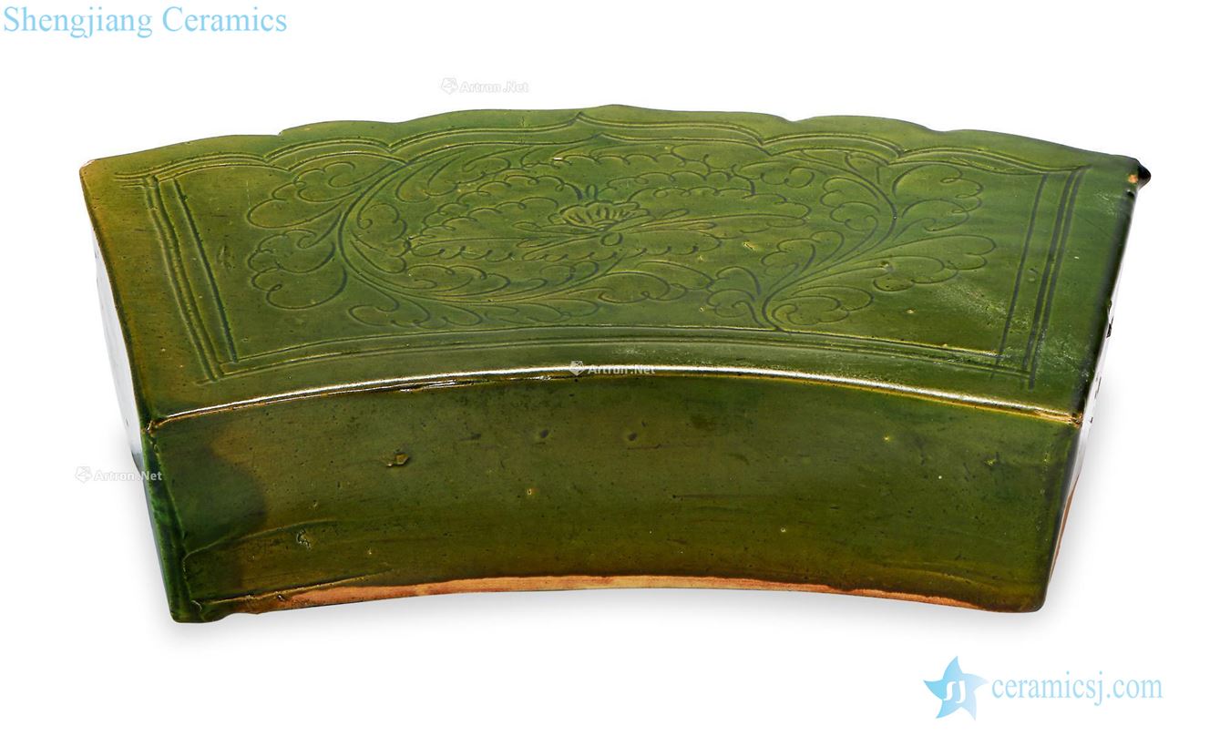 yuan Magnetic state kiln green glazed carved reliefs three-color pillow