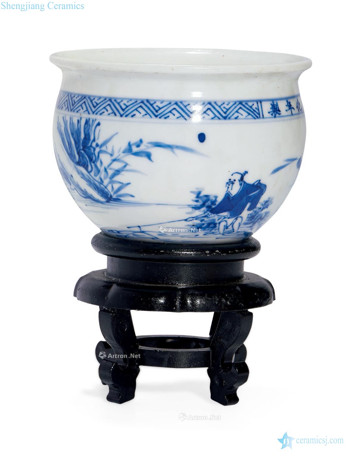 The qing emperor kangxi Blue and white fish desk heart cylinder