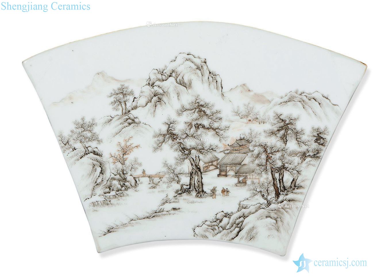In late qing dynasty Porcelain plate color ink landscape characters