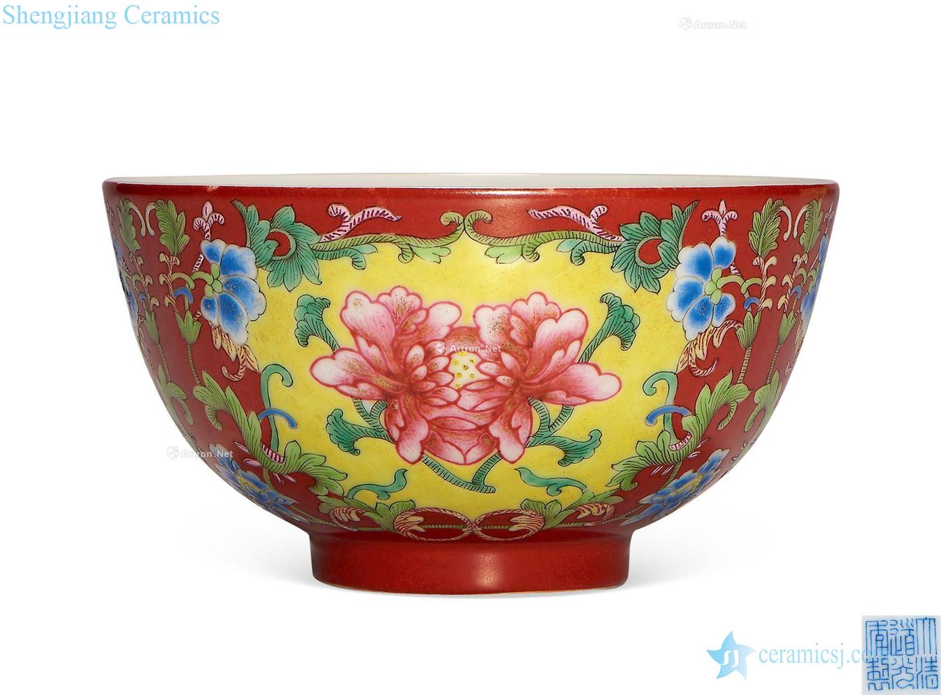 Qing daoguang Coral red ocean color flower bowl