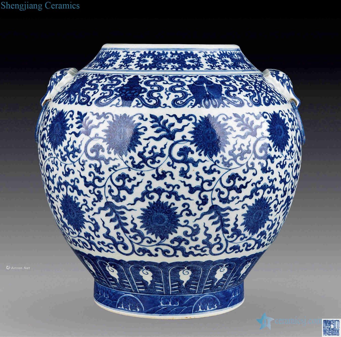 Qing qianlong "qing qianlong year" blue and white lotus flower tattoo shop first to any