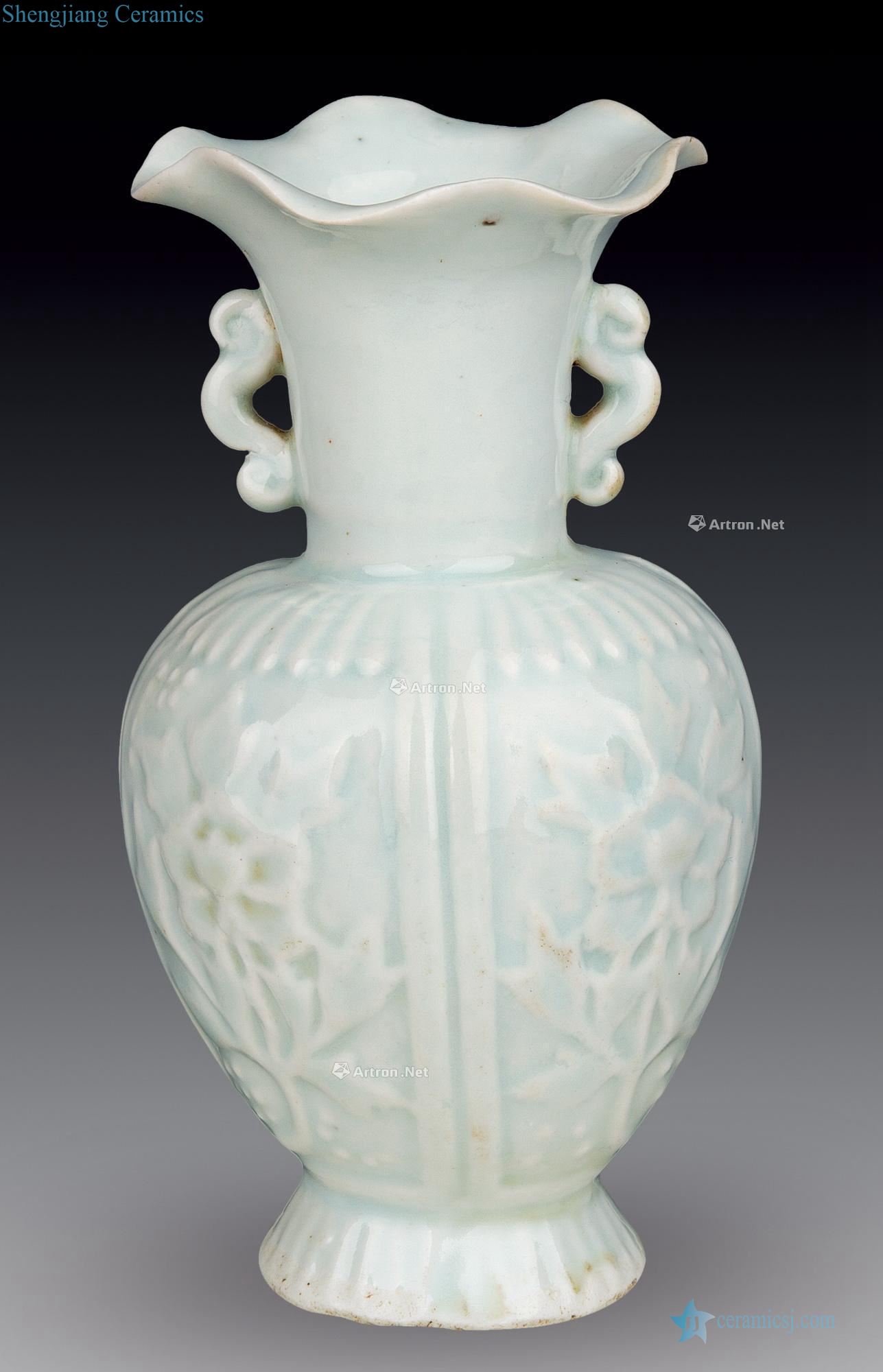 yuan Shadow blue glaze flower stamps ruyi ears mouth bottle