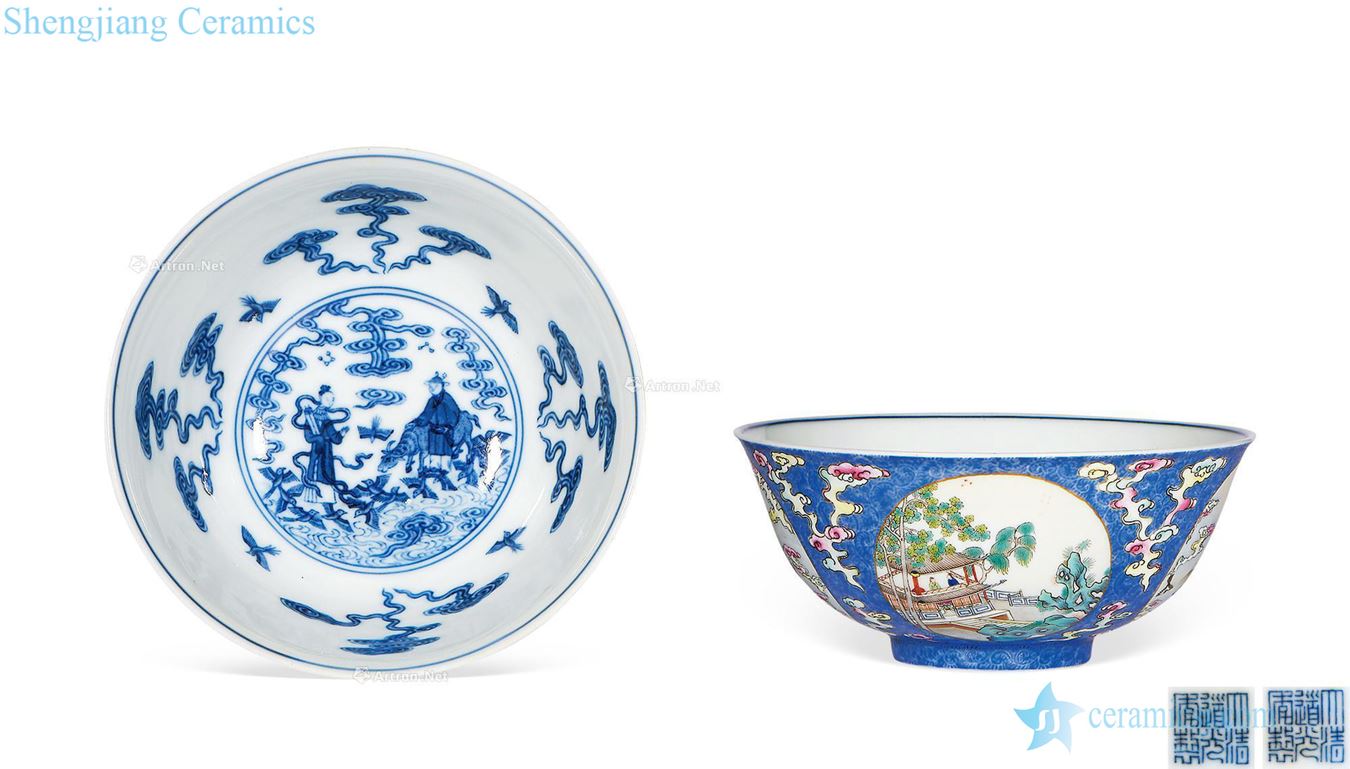 Stories of qing daoguang to rolling way pastel blue medallion bowl (a)