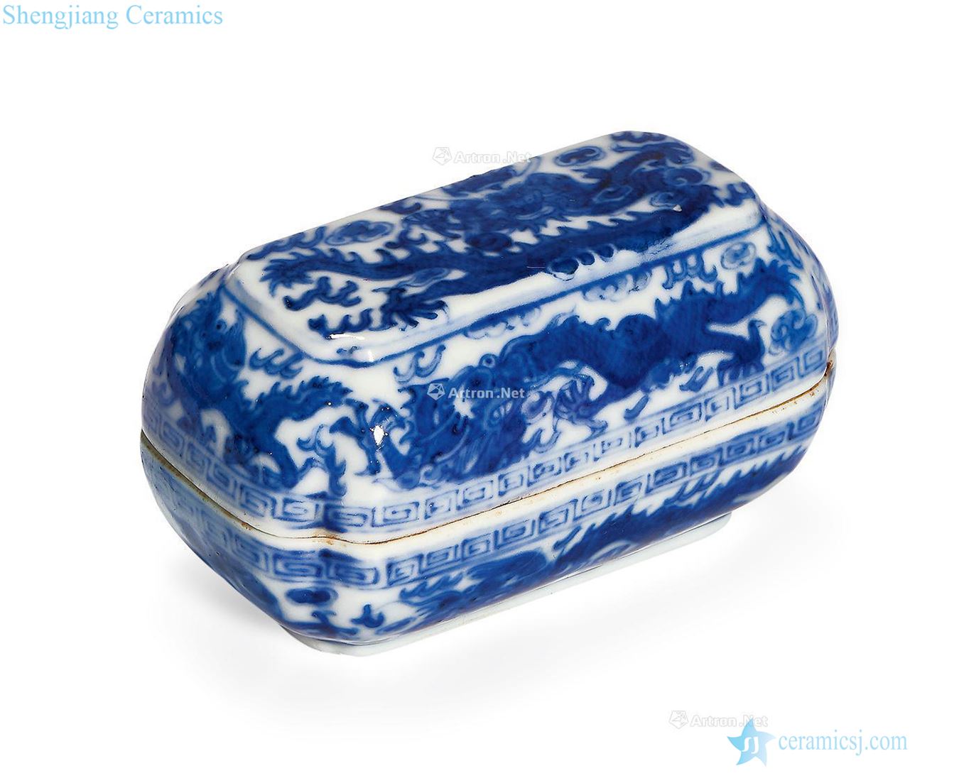 Qing guangxu Blue and white dragon cover box
