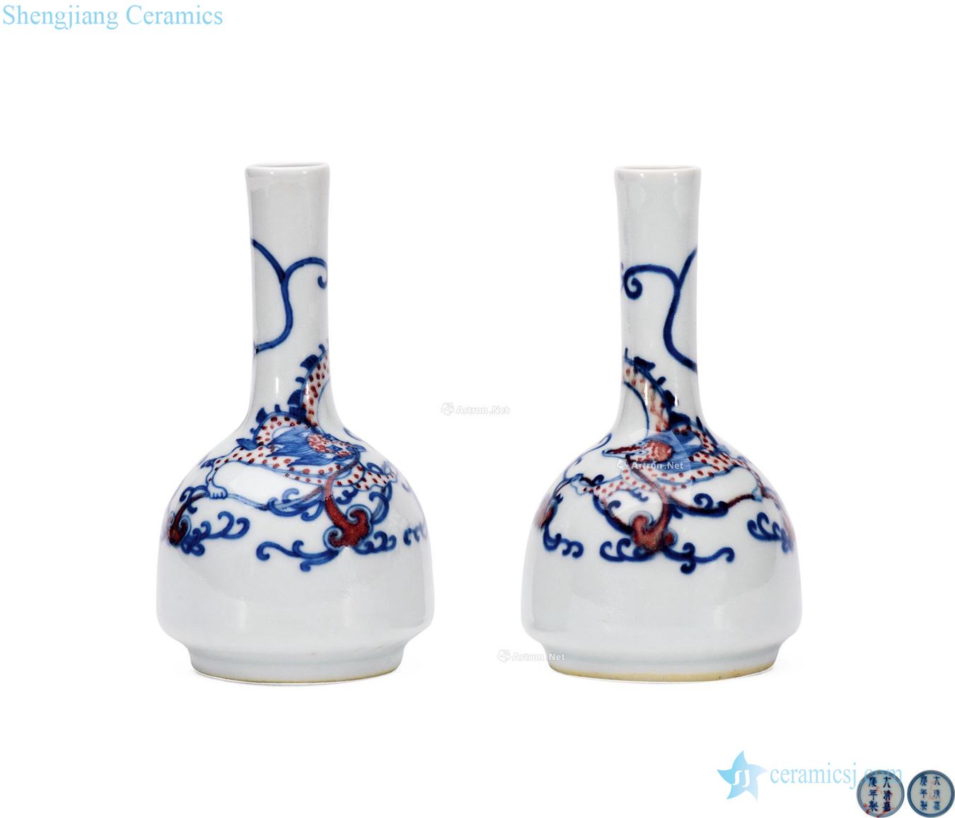 Qing jiaqing Blue and white youligong dragon grain bell statue of (a)