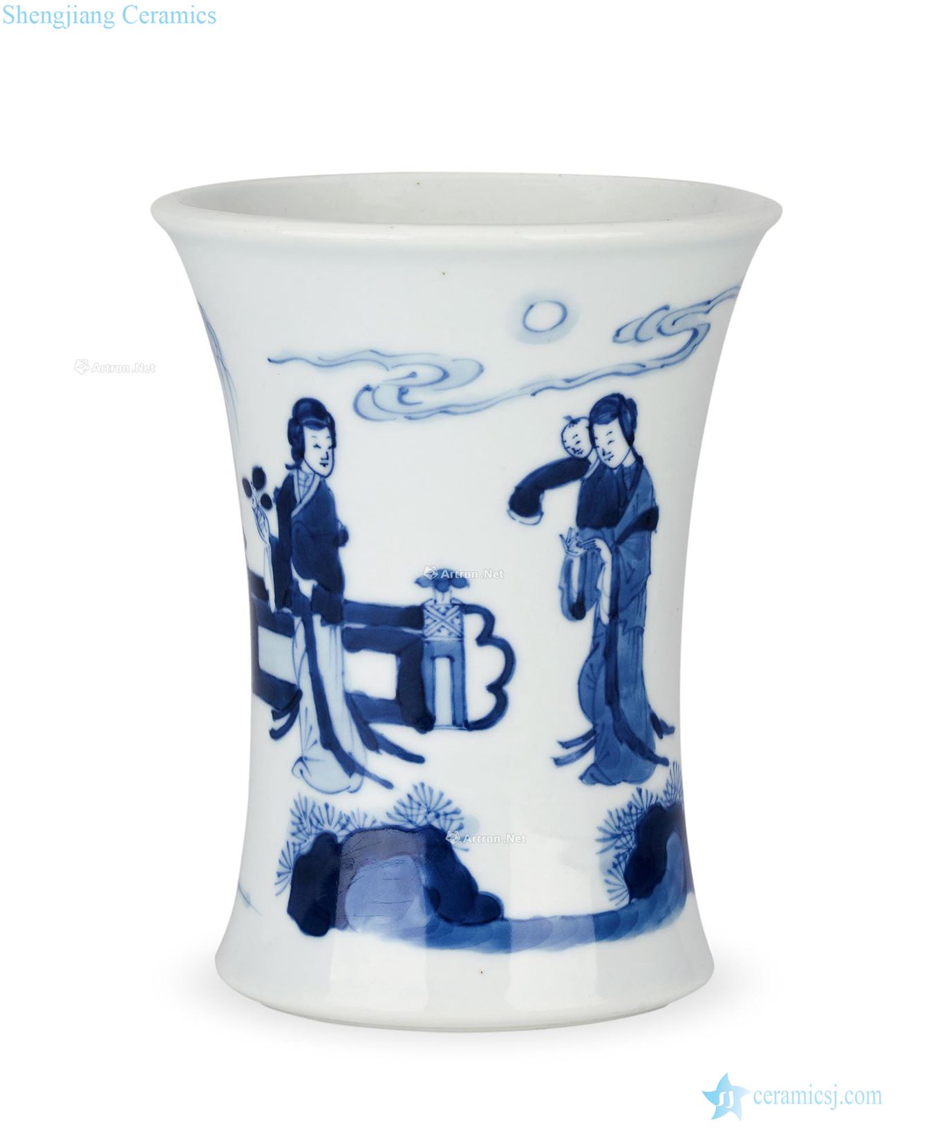 The qing emperor kangxi However, blue and white tunic brush pot