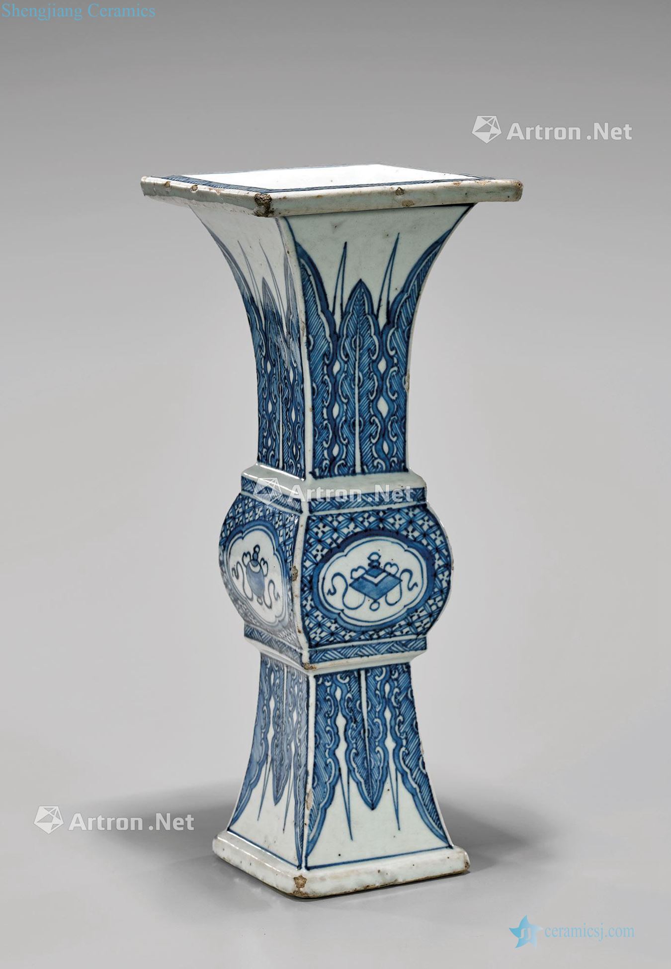 In the eighteenth century Blue and white square vase with