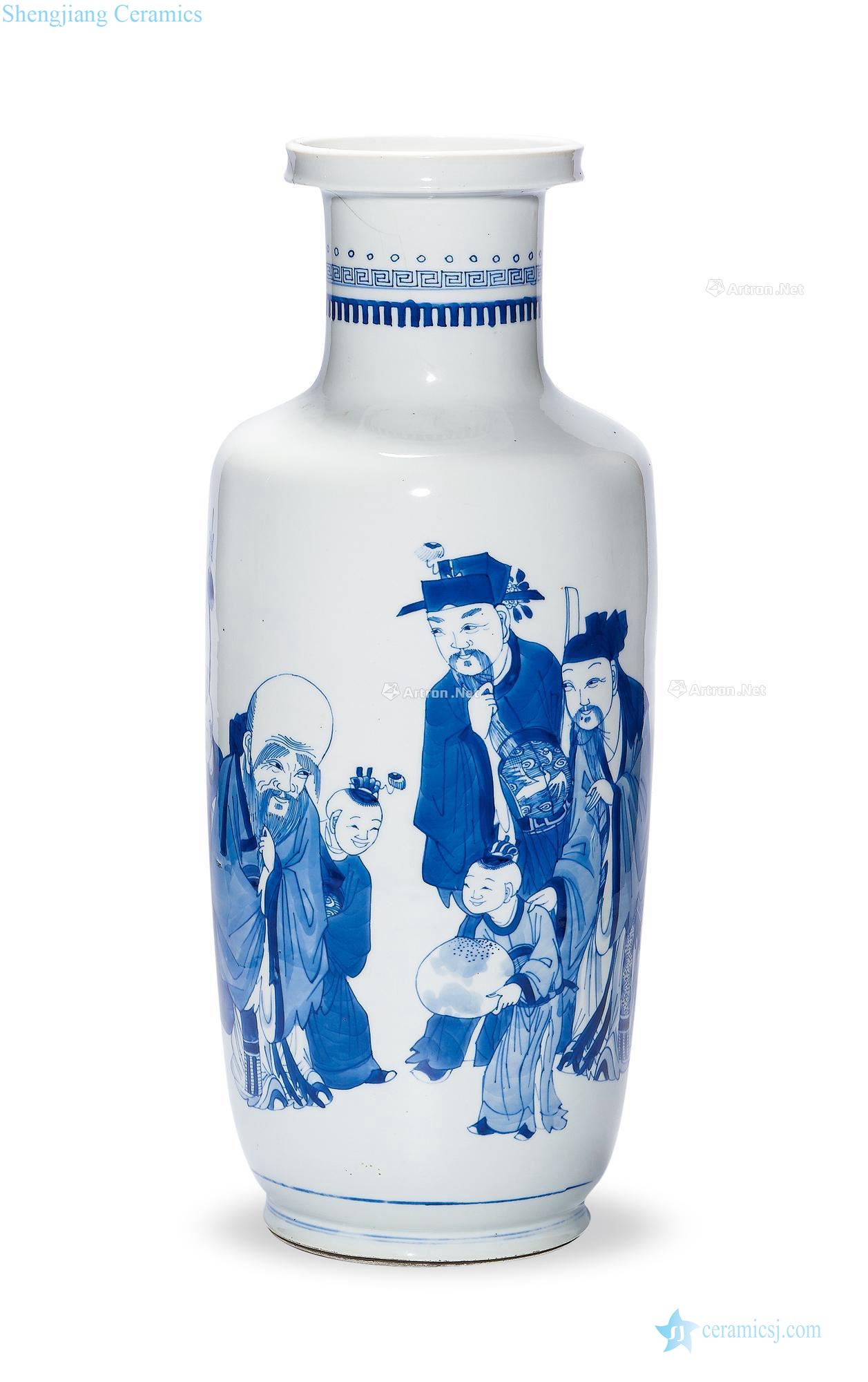 The qing emperor kangxi Blue and white fu lu shou samsung life of word lines were bottles