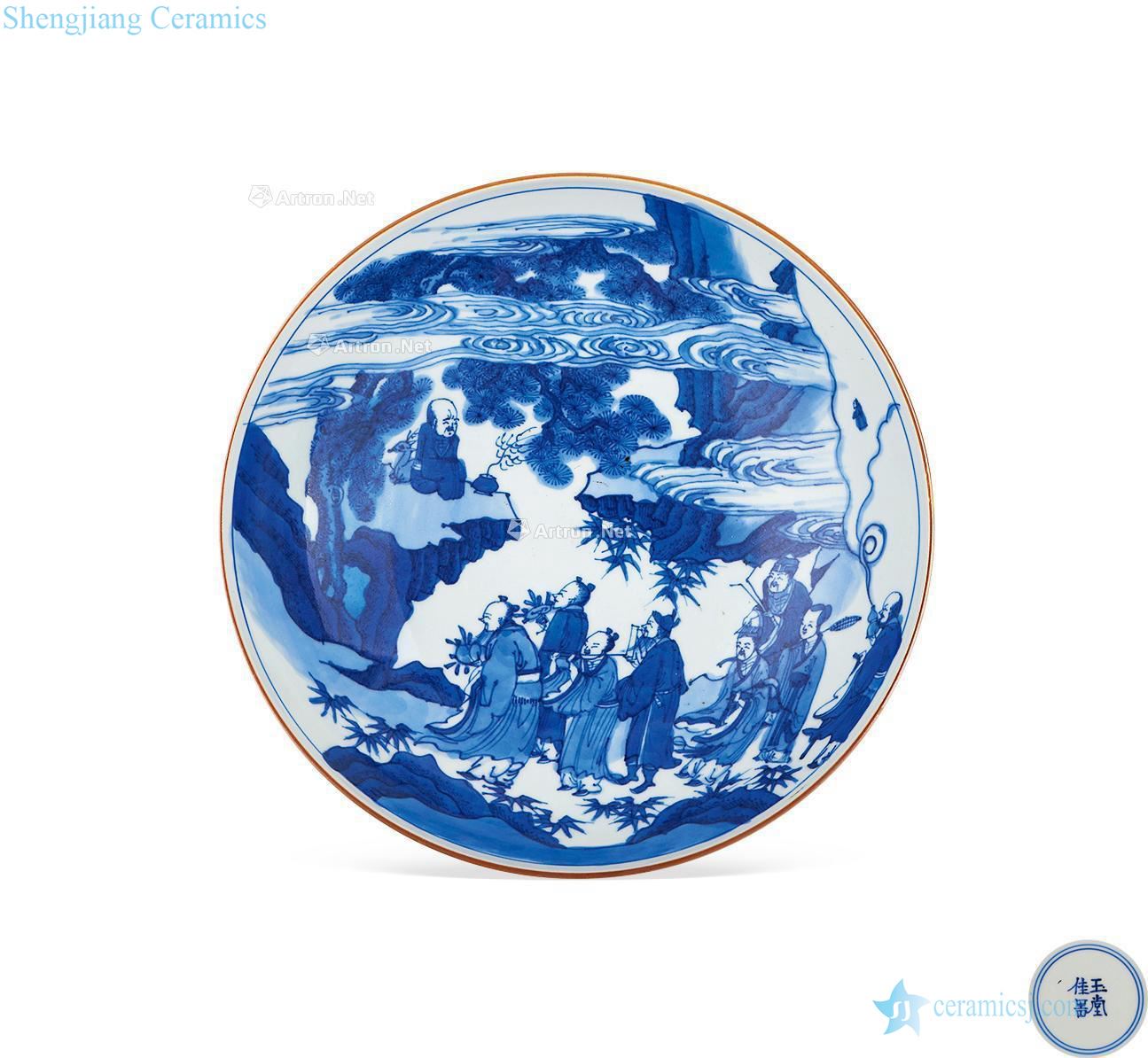 Qing shunzhi Blue and white the eight immortals tray