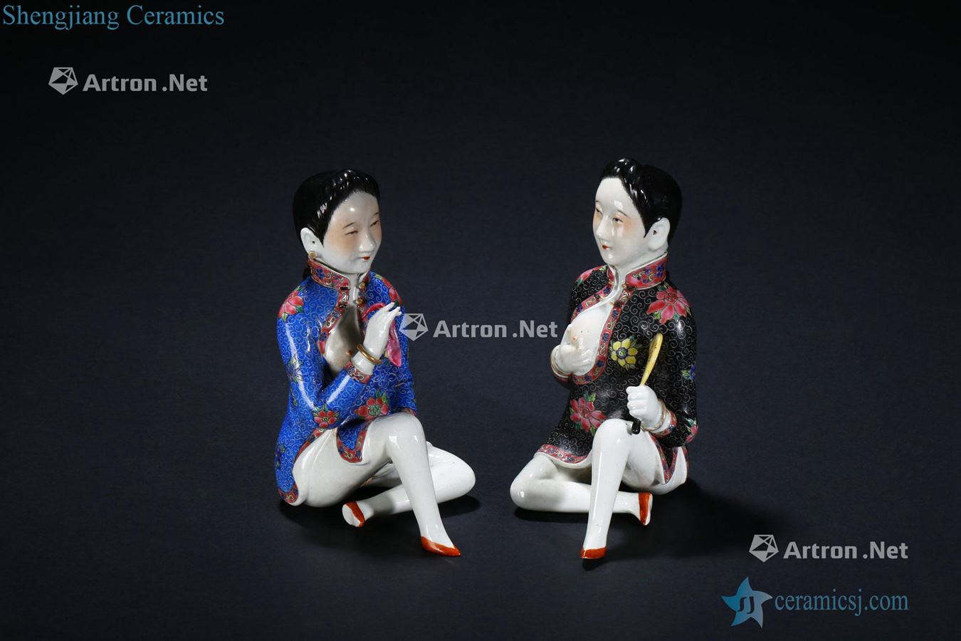 In late qing pastel beauty porcelain figures (a)