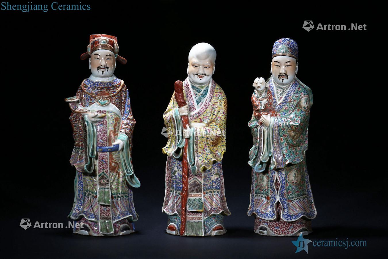 In late qing famille rose porcelain fu lu shou characters (group a)
