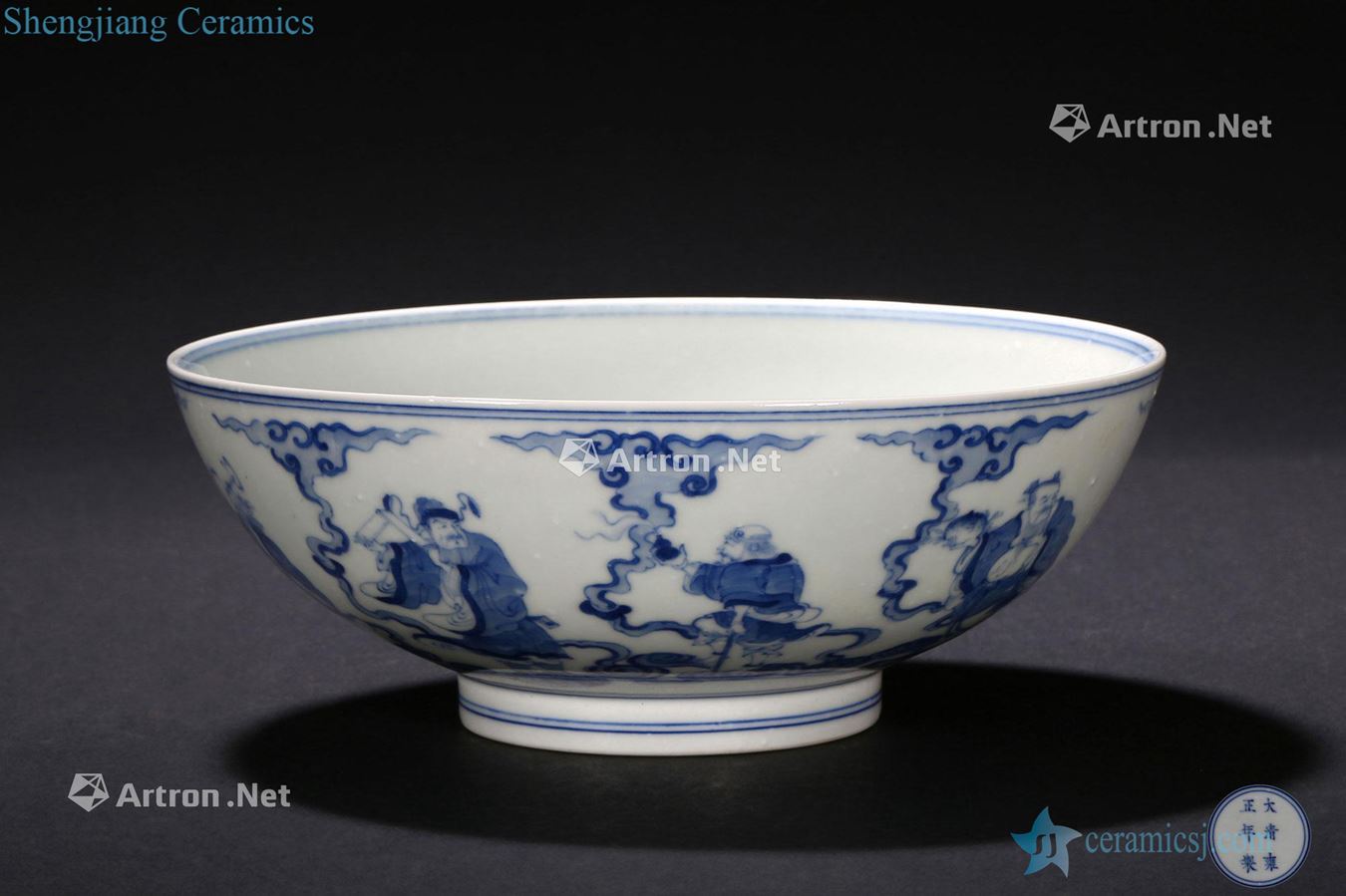 qing Blue and white the eight immortals green-splashed bowls