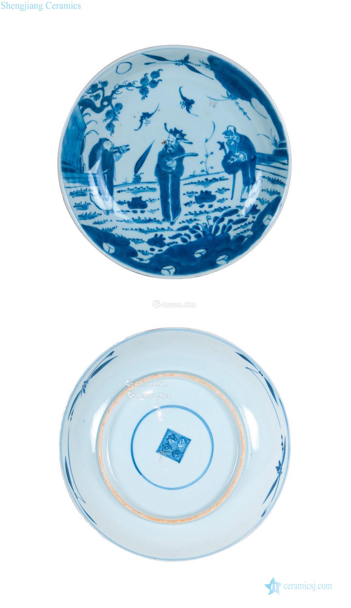 Mid qing Blue and white fu lu shou China plate