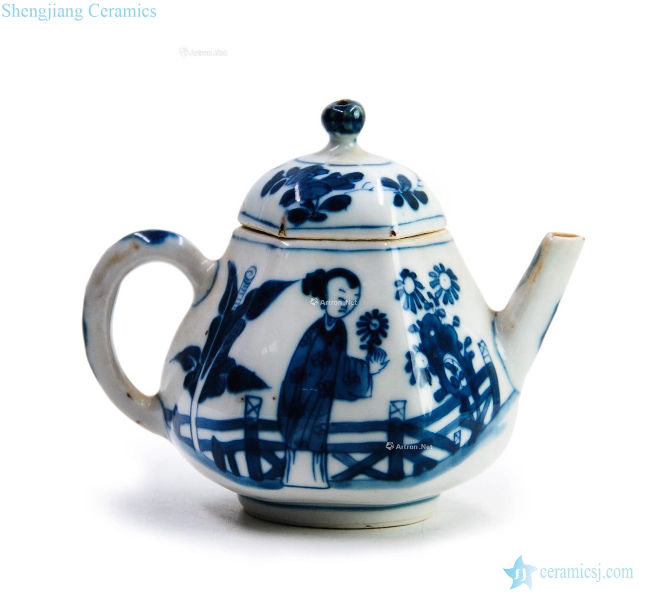 qing Blue and white characters teapot