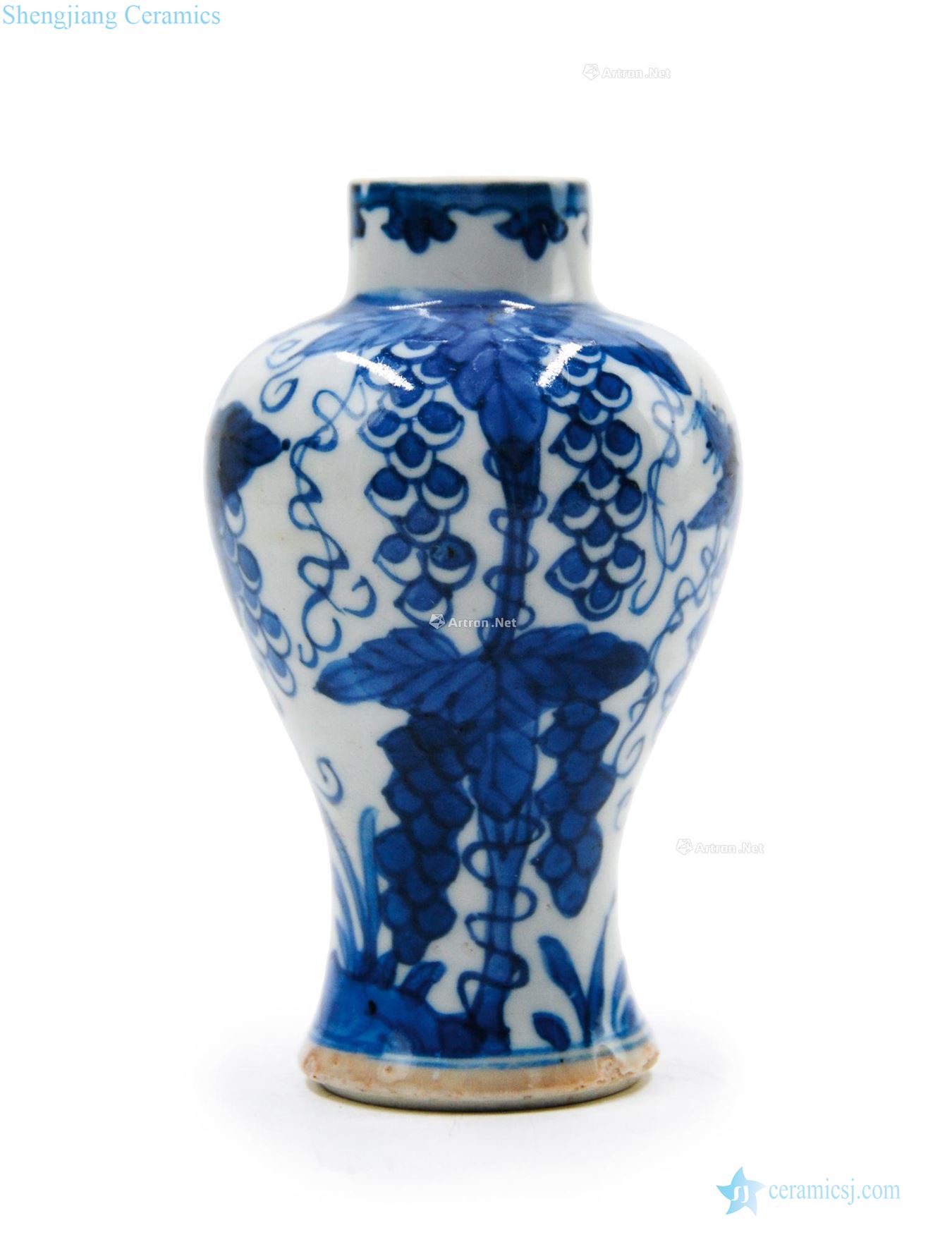 Qing dynasty blue and white flower grain bottle