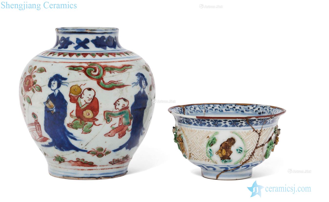 Ming/qing Colorful character figure figure bowl of blue and white medallion heap of plastic cans and characters