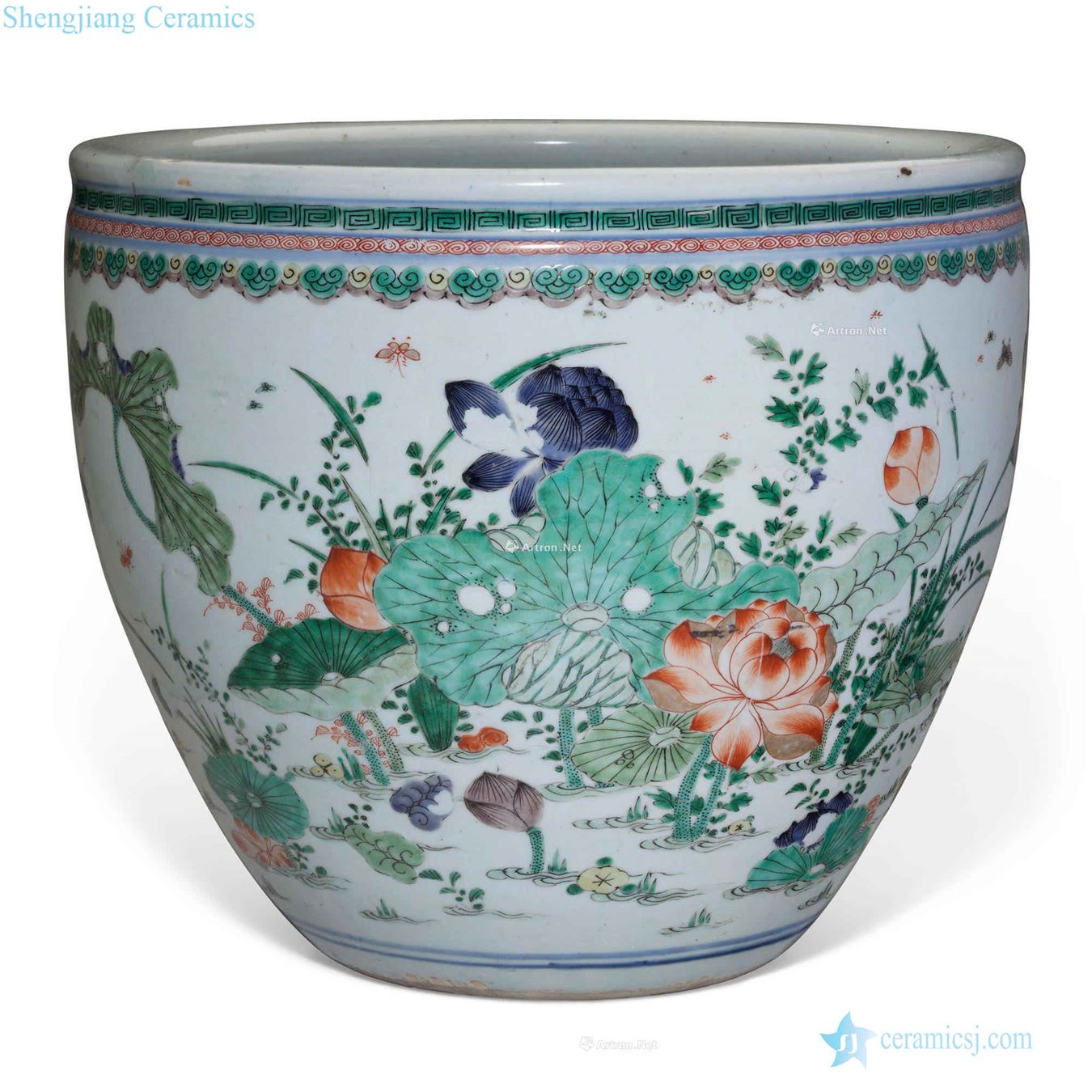 The qing emperor kangxi Colorful double heron paddle figure flowerpot