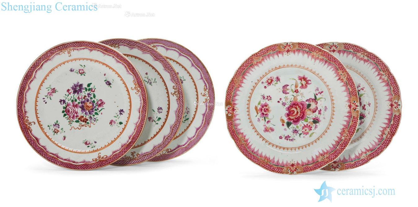 Qing qianlong pastel flowers tray and pastel spends three port plate pair