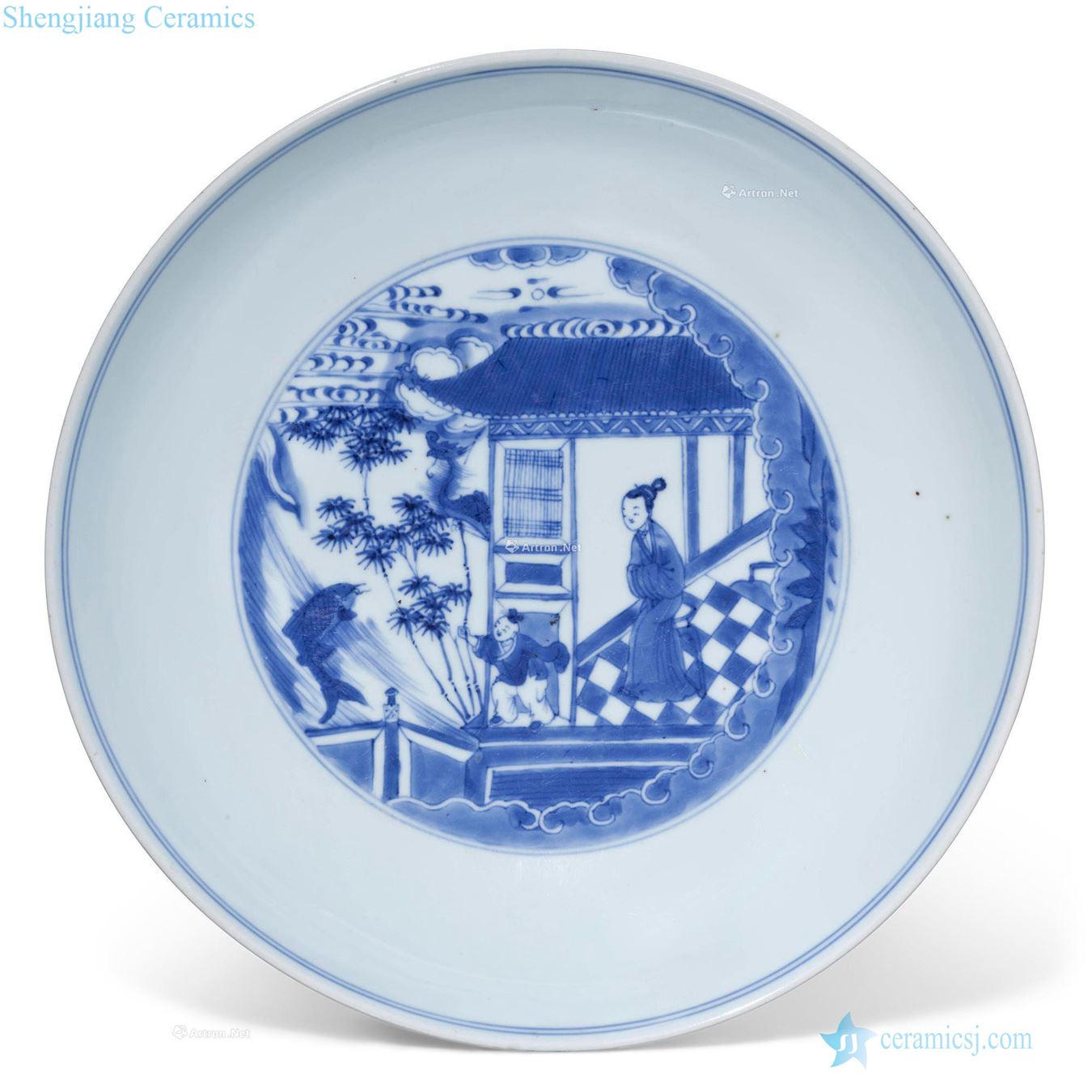 The qing emperor kangxi Blue and white characters scenery figure