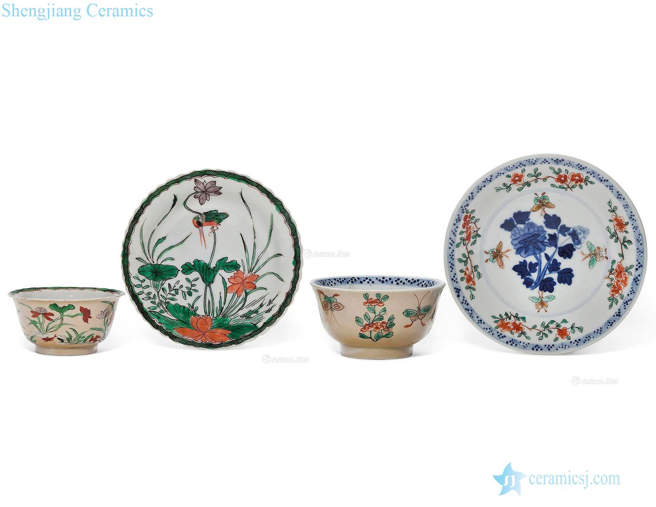 The qing emperor kangxi to colorful flowers in brown grain cups and saucers (2 sets)