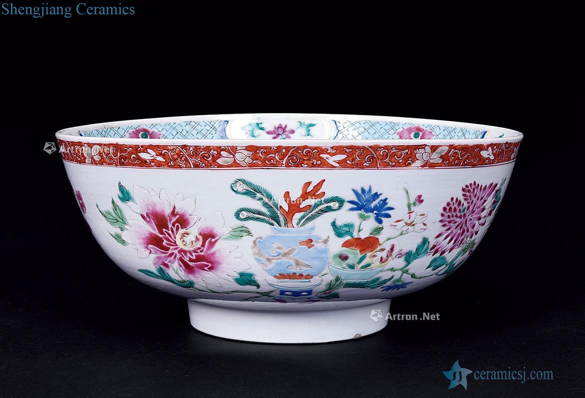 Qing yongzheng pastel flowers big bowl