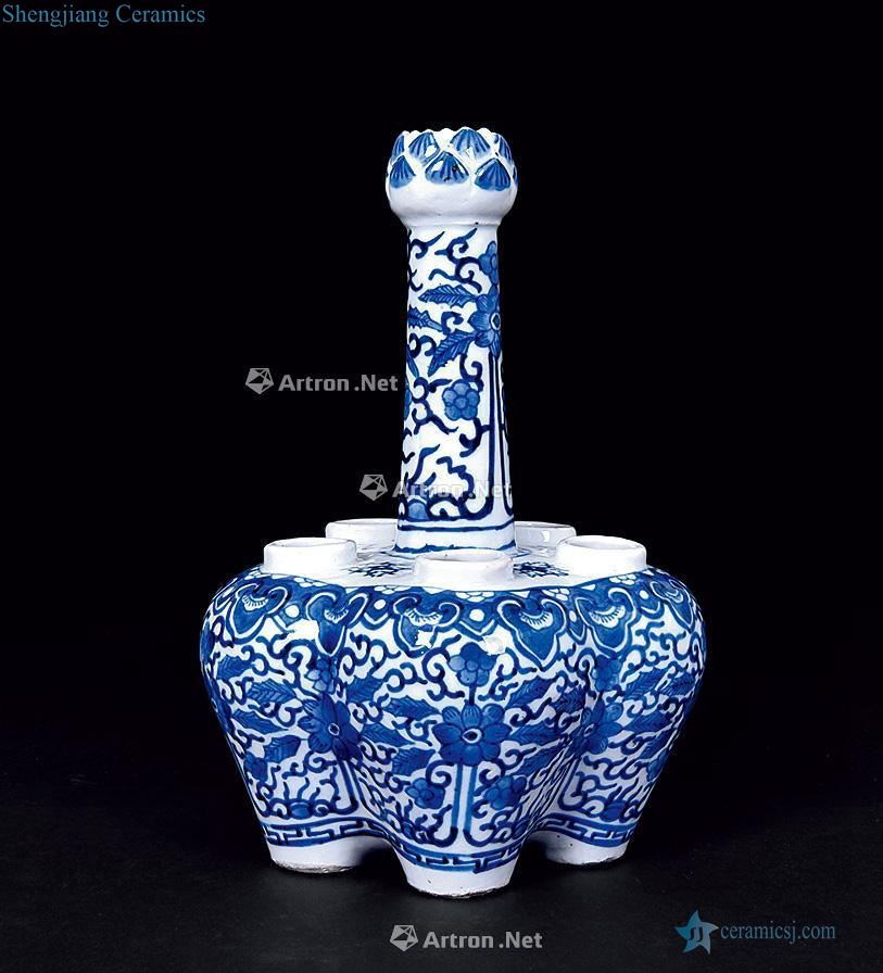 Qing guangxu Blue and white lotus flower five tube bottles