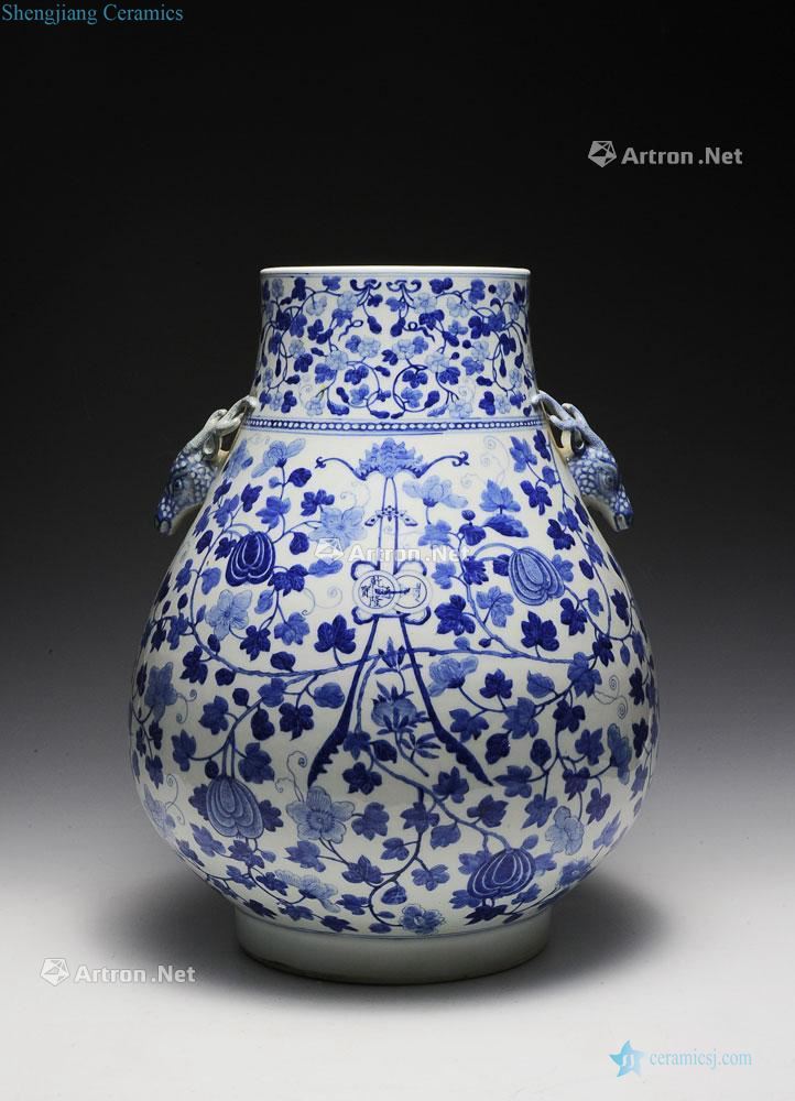 Chinese Blue & White Deer Head Vase, 19 th C