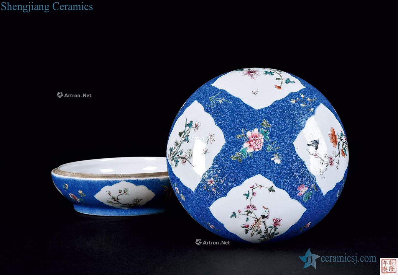 In late qing dynasty To plunge into the blue window powder enamel grain box