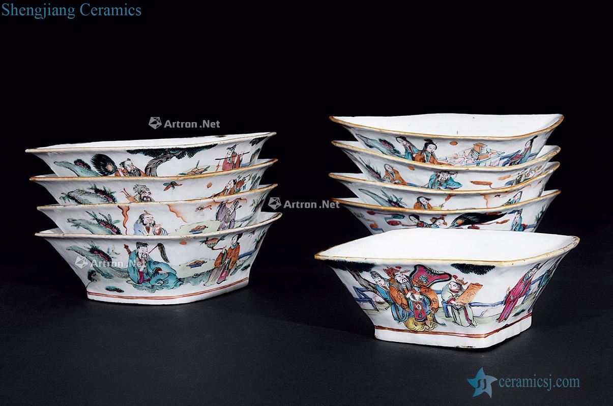 Figure 9 set bowl clear pastel the eight immortals