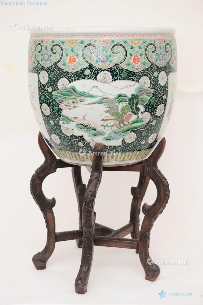 Large Famille Verte Jardiniere w/Stand, 19 th C